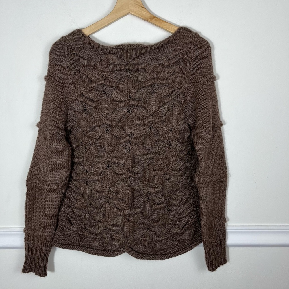 Nellie Partow Brown Merino Super Fine Alpaca Chunky Knit Button Down Sweater‎ S
